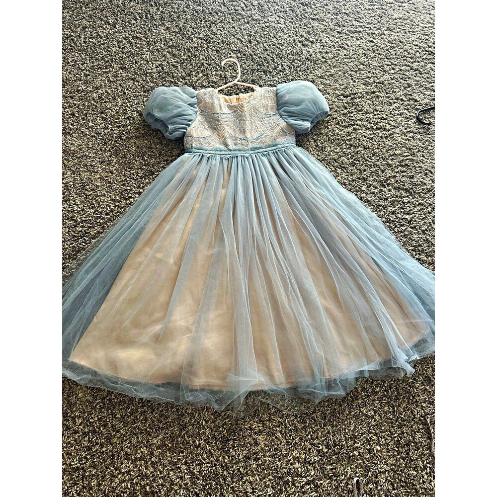 Trish Scully Girls gray Tulle Puff Sleeve Dress Size 7 Flower Girl wedding party